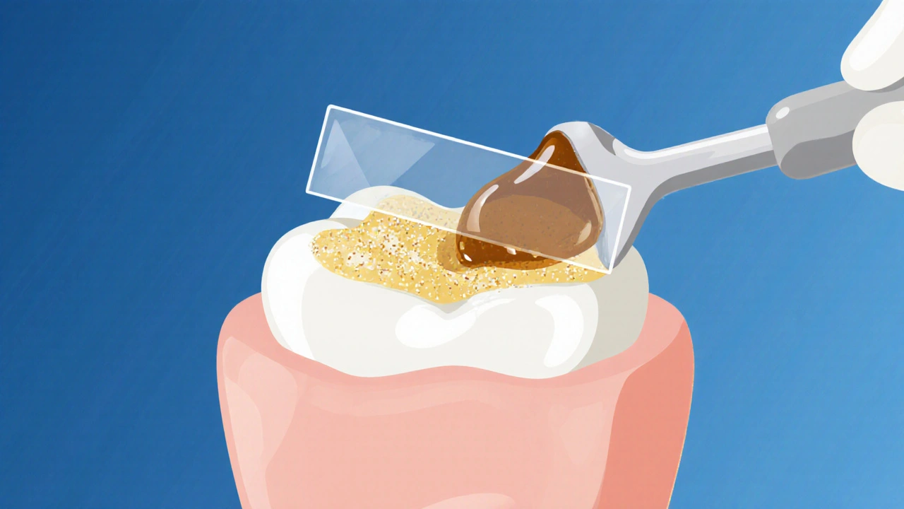 Bělící gel se neúspěšně snaží proniknout skrz zubní plak.