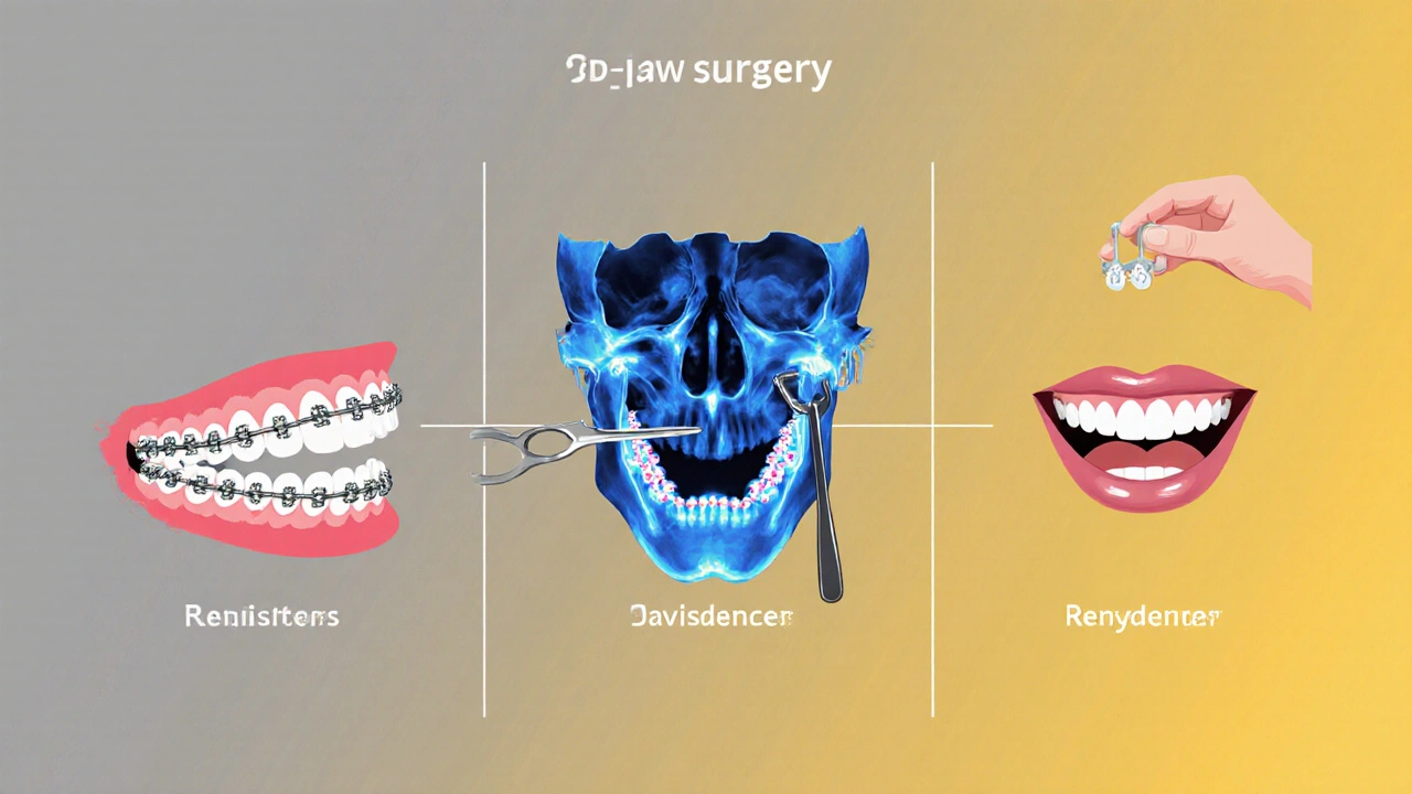Koncepční časová osa operace čelisti od bránek po retentor a úsměv.