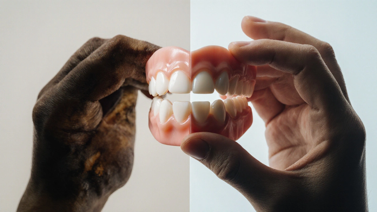 Malá keramická fáze na modelu zubu, který přechází z tmavého do bílého.