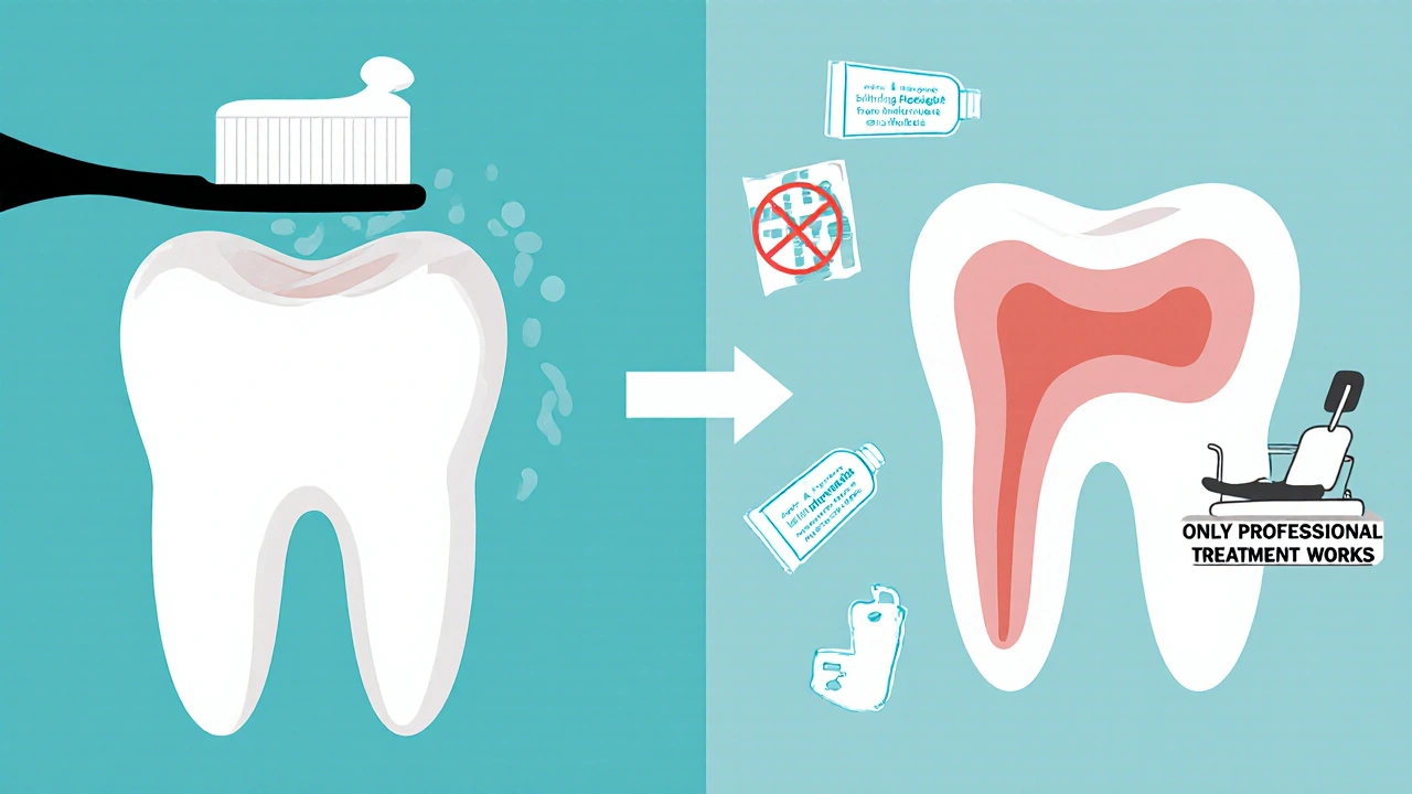 Srovnání povrchové čistoty a vnitřního zbarvení zubu s ukázkou profesionální léčby.