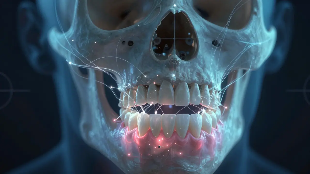 Dental implantace s rozpadajícími se stehy a regenerací kostní tkáně.