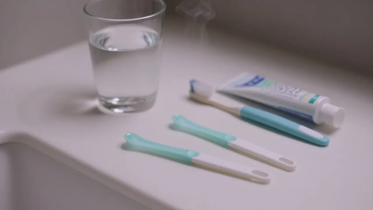 Bělicí šablony a péčové produkty na bílém povrchu.