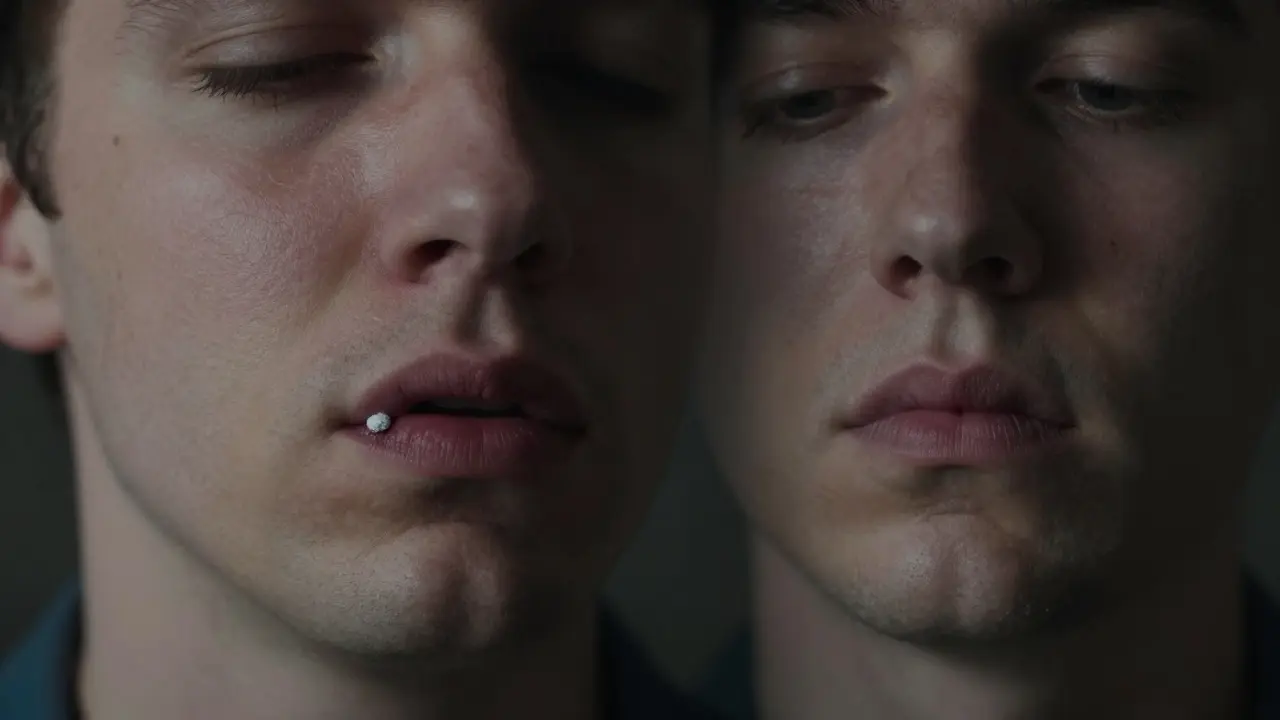 Otekla tvář s malým hnisovým míškem na dásni vedle tmavého zubu.