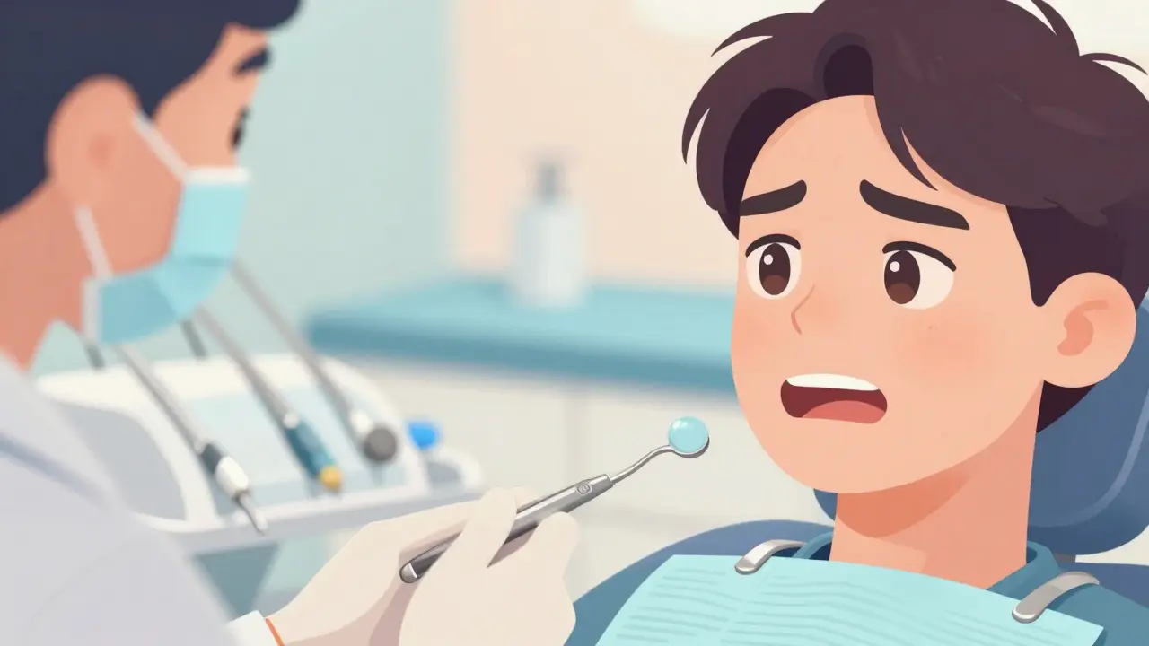 Pacient s citlivými zuby u zubního lékaře