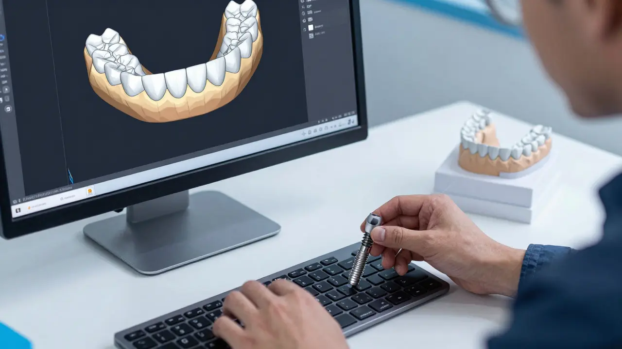 Student navrhuje zubní protézu pomocí CAD software