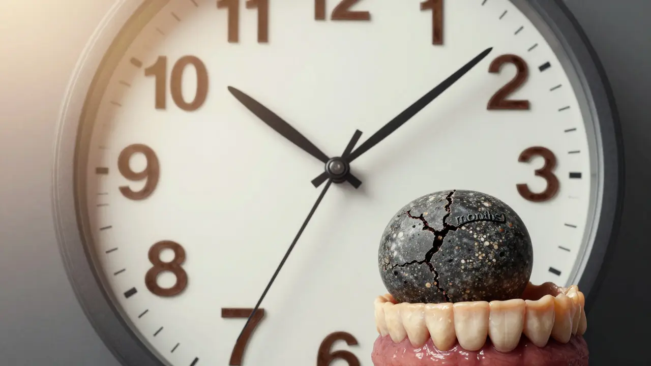 Hodiny s označením kávy, čaje a čokolády, kde černý zubní kámen přehlédne krvácení dásní.