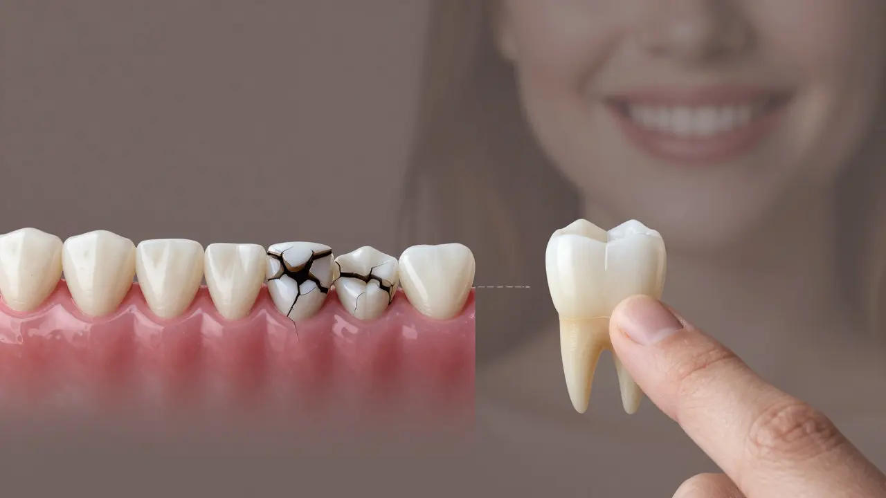 Porovnání staré opakovaně opravované plomby a jedné trvalé keramické fazety