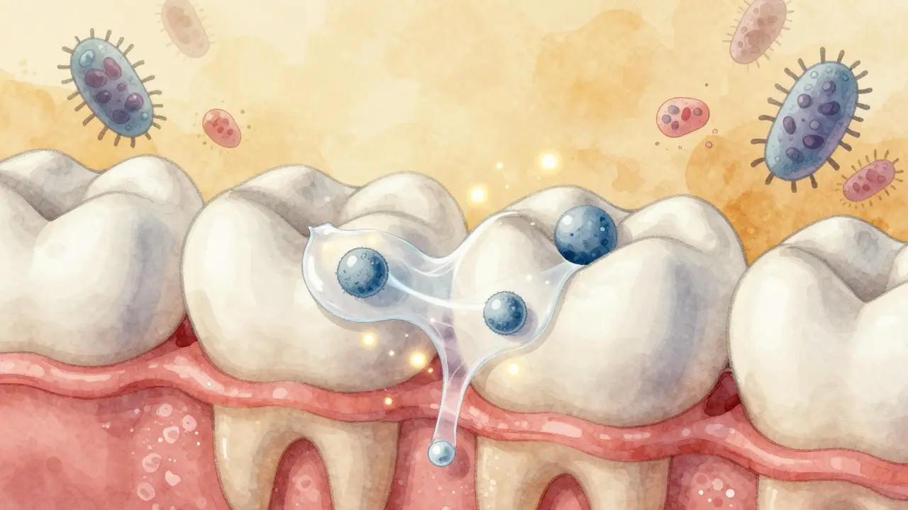 Sliny obnovují zubní sklovinu pomocí fluoridu a minerálů při remineralizaci.
