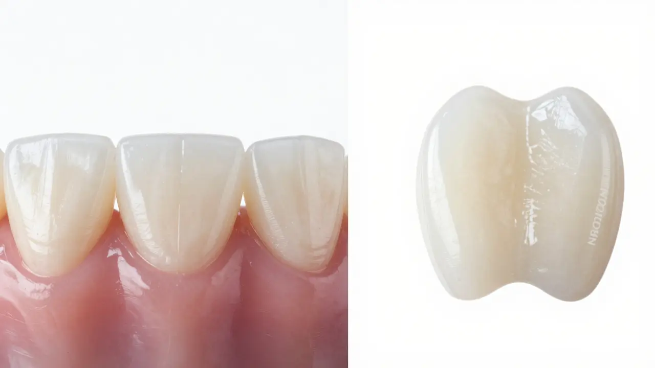 Srovnání přirozeného vzhledu kvalitního nanokompozitu s běžným dentálním materiálem.