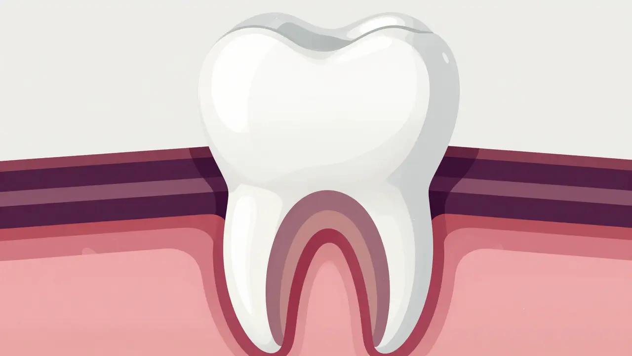 Schéma zubu s hlubokými tetrcyklinovými skvrnami v dentinu