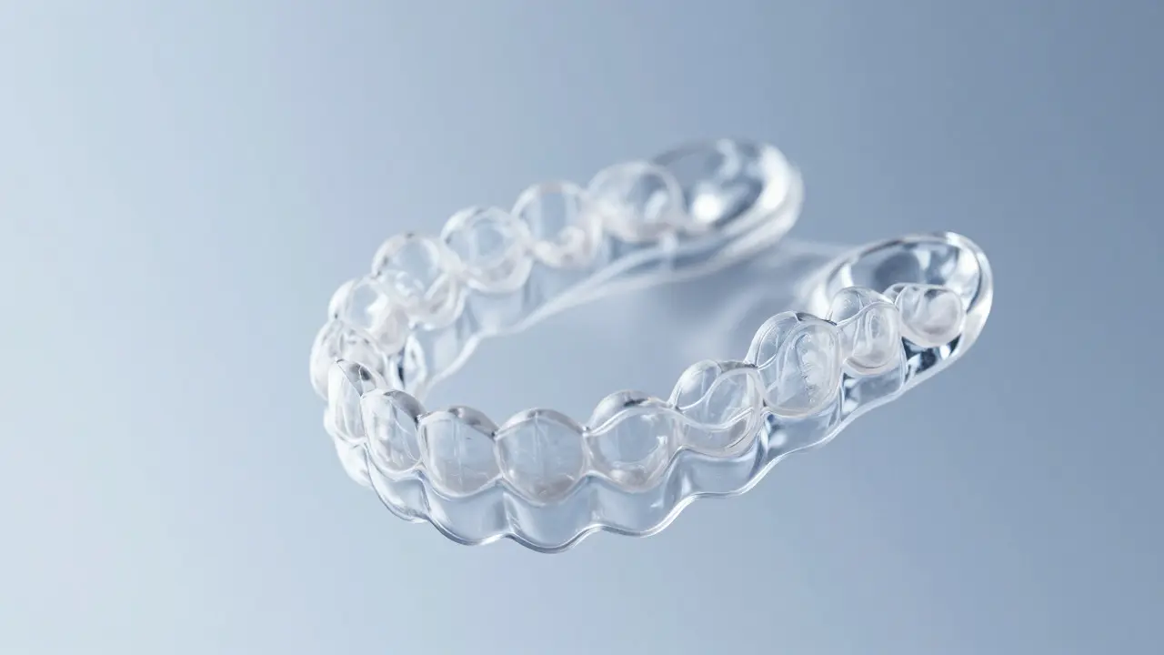 Sada průhledných plastových náplastí pro rovnání zubů