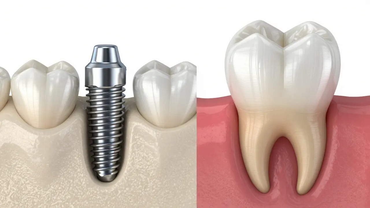 Porovnání zubního implantátu a keramické korunky