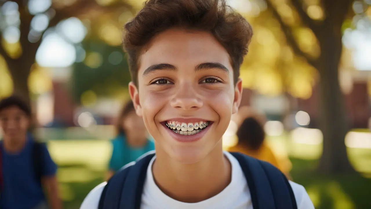 Confident teenager smiling with nearly invisible braces