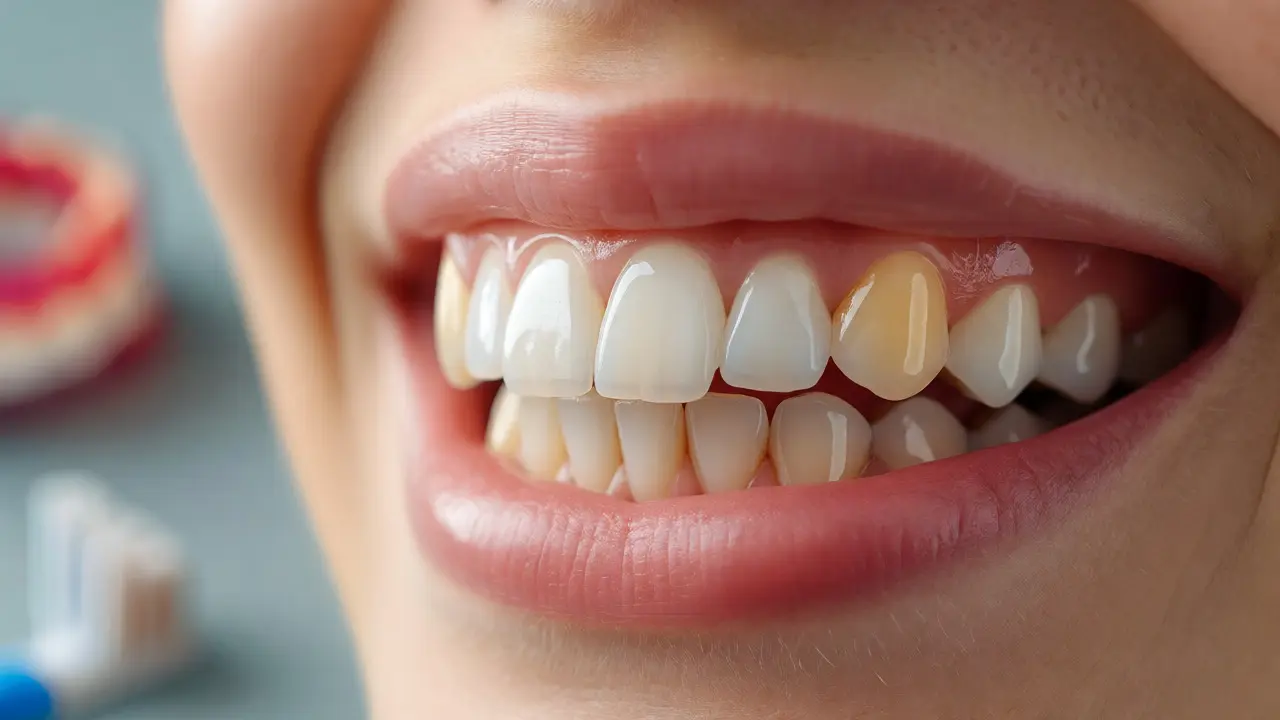 Detail úsměvu s esteticky opraveným předním zubem